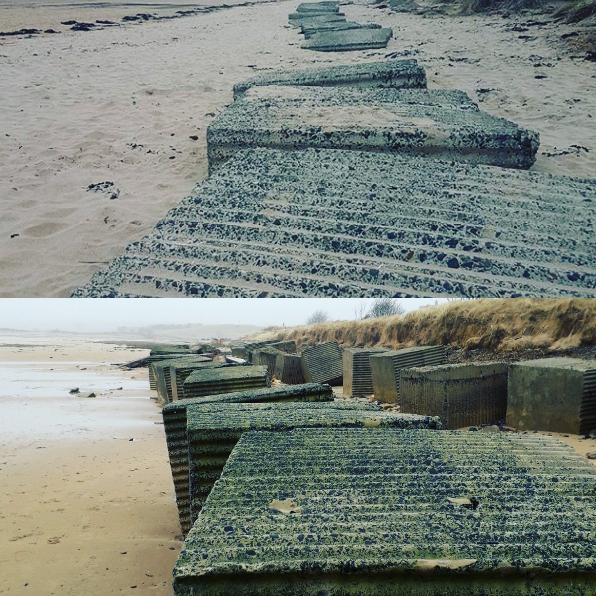 JOHNROB79's tweet photo. @AlnmouthNLD @starvinhippo @ToriHerridge @britainatwar @CITiZAN1 Seen this? Same #TankTraps months apart , some amount of erosion this winter #Alnmouth #Northumberland #Ww2 #CoastalDefences https://t.co/nhraBSnNsE