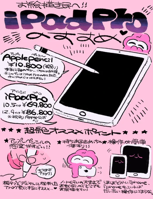 iPad Proお絵かきのすすめ
私がiPad Proを買った一年半前よりも需要がとってもふえたのでまとめました、購入を悩んでる方の参考になればいいと思います。
おすすめアプリなども沢山描きました👾 