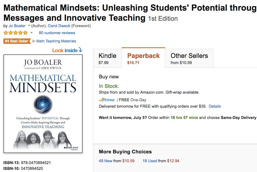 alicekeeler's tweet photo. Mathematical Mindsets is the best book ever after the Bible. It's not a book about math, it's a book about teaching.
https://t.co/MnGNW4ednE #CMCmath https://t.co/aT5V4BMNEZ