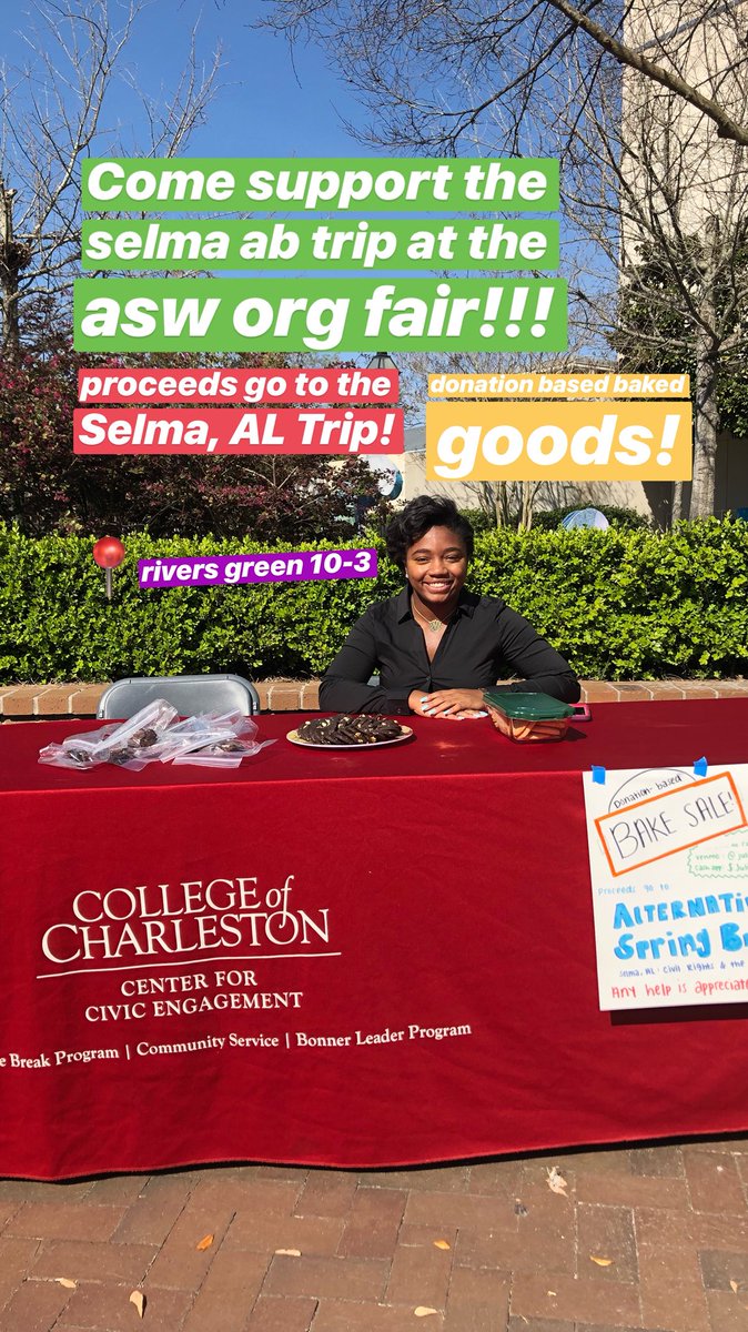 Are you at #ASW18 and need a pickmeup? come see Alternative Break at the org fair in Rivers Green! Baked goods are donation based! #cofc18 #cofc19 #cofc20 #cofc21 #cofc22