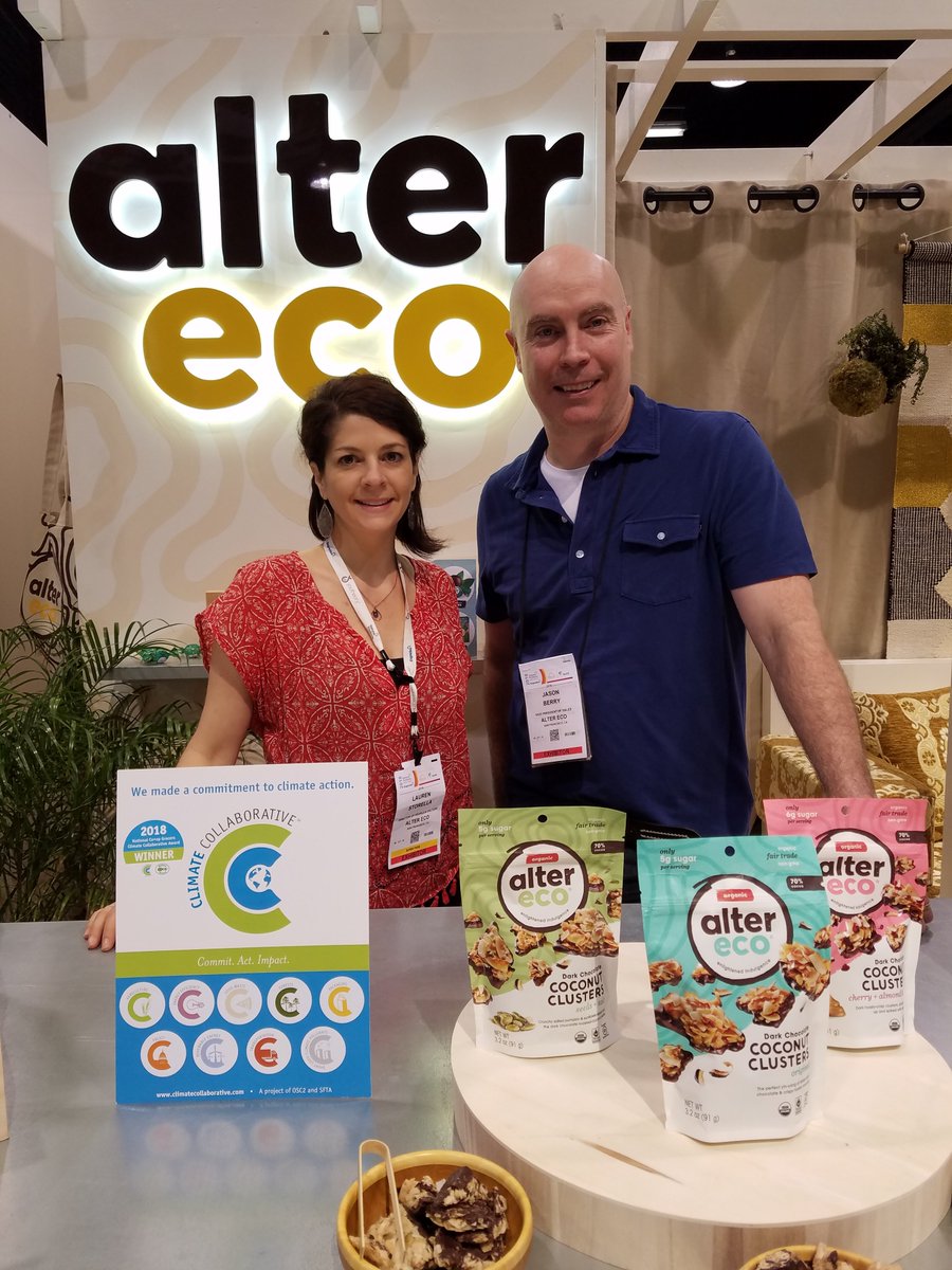 ClimateColl's tweet photo. We caught up with @AlterEcoSF -winner of the 1st National Co+op Grocers Climate Collaborative awards at #ClimateDay2018 at #Expowest yesterday. Thank you for your deep commitment to #climateaction & your generous support for our work! https://t.co/3epznRFEQ5