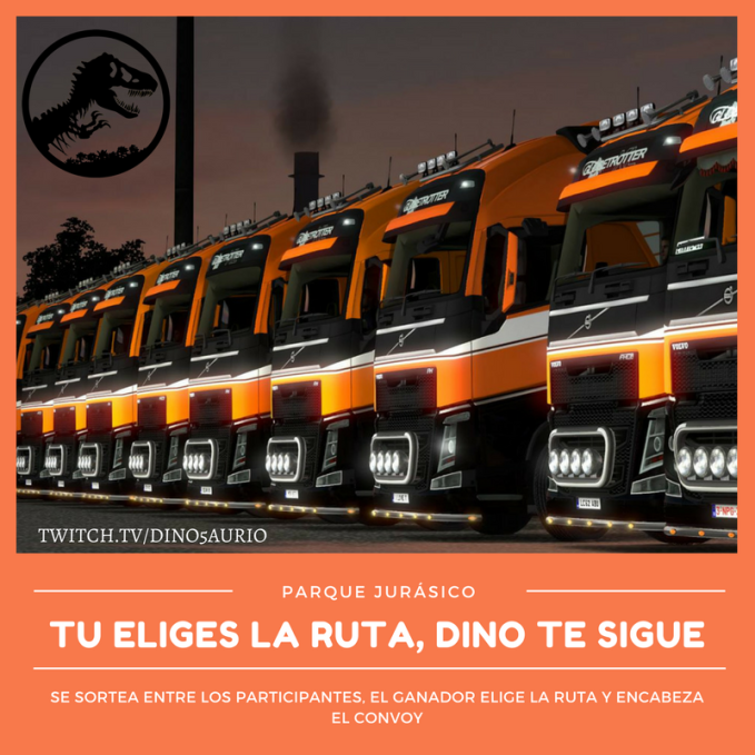 DinO5auRiO's tweet photo. 🔴|🔥 EUROSBÁBADOS🔥|22Hs| Convoy "Tú eliges la Ruta, Dino te Sigue" 2000 Km. | Salimos de Ámsterdam | a pasarla bien ! INFO: https://t.co/kXlKXUQbdA  #dino5aurio #stream #streammers #gamer #gamers #eurotrucksimulator2 #twitch #parquejurasico https://t.co/UTygI3ASkU