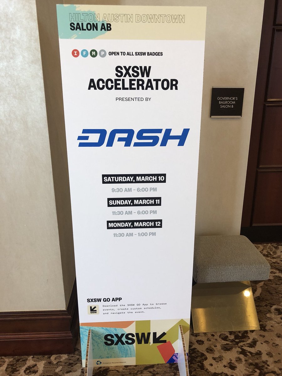 getinvsta's tweet photo. It’s a new world! Amazing to see @Dashpay as the primary sponsors for this years accelerator at @SXSW #cryptocurrency #dash #invsta https://t.co/dVHvjJo5Sa