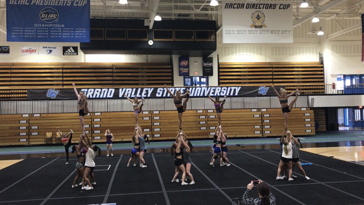 GVSUCheer's tweet photo. 1st All-Girl practice of Hell Weekend! 🔥 Rise and grind! 💪💙 https://t.co/GKV0PI7xFp