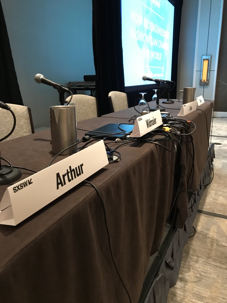 rachel_arthur's tweet photo. About to hit the stage for our #biofabric session at #SXSW with @dwidmaier @boltthreads @Biocouture @ModernMeadow @hm https://t.co/BqzKa2q6S4
