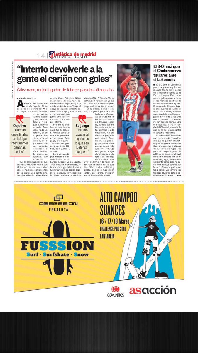 obsession_a2's tweet photo. Hoy, Mirka Solar en la contraportada de @diarioas papel; y media página de la #OA2FuSSSion en la sección de fútbol 😱😍🏄🏻♀️🏂🤙🏻
c/ @AsAccion
#gliss #sports #surf #snow #skate #obsession #surfskate #santander #cantabria #obsessiona2 #suances #altocampoo #actionsports https://t.co/qj7UpVBPob