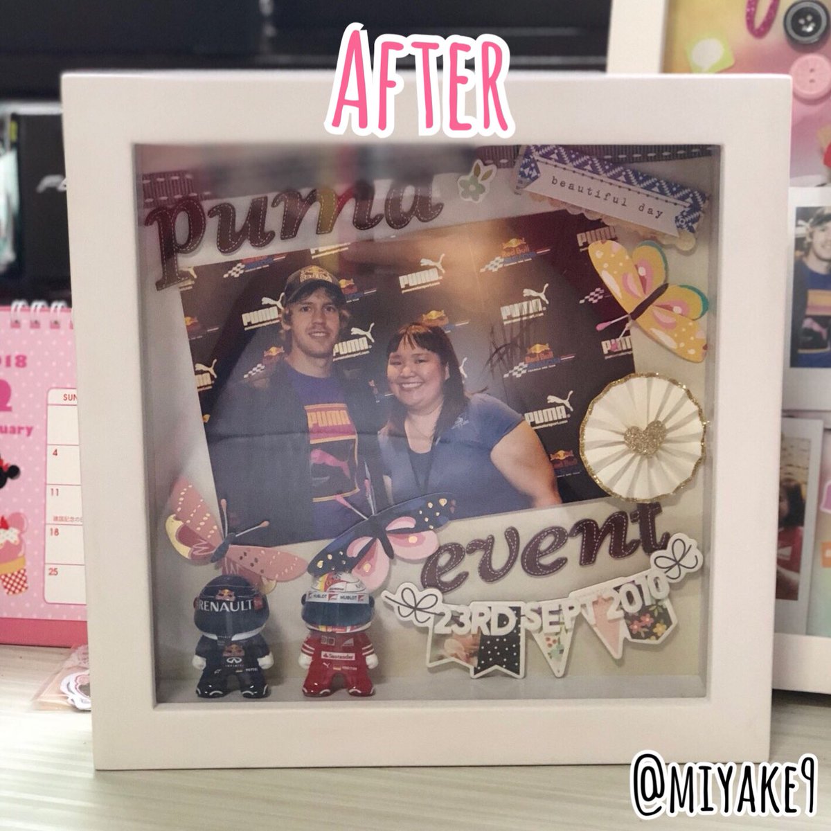 miyake9's tweet image. I’m happy with my work! Even more happy my minis fit into the frame! 😁

#sebastianvettel #vettel #scrapframe