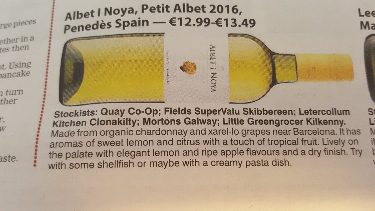 Thanks <a href="/LesliesWineFood/">leslie williams</a> <a href="/irishexaminer/">Irish Examiner</a> .Petit Albet Blanc <a href="/AlbetiNoya/">Albet i Noya</a> a long time favourite with our customers. <a href="/littlegreenkk/">TheLittleGreenGrocer</a> <a href="/Lettercollum/">Lettercollum Kitchen</a> <a href="/quaycoop/">The Quay Co-op</a>. #Penedes #Catalunya