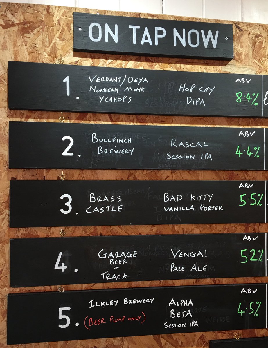 Today’s board! @NMBCo <a href="/deyabrewery/">DEYA</a> @VerdantBrew @YCHHOPS <a href="/Bullfinch_Ale/">BullfinchBrewery&Tap</a> <a href="/BrassCastleBeer/">Brass Castle Brewery</a> <a href="/GarageBeerCo/">garage beer co.</a> @trackbrewco <a href="/Ilkleybrewery/">Ilkley Brewery</a>