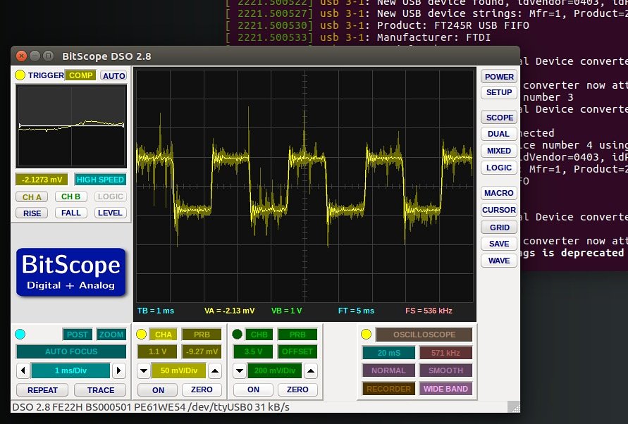 Elektr0Ninja's tweet image. #bitscope in da house for hw hacking, identifying uart data lines, etc. (signal is hairy like a ninja, possibly due to the lack of proper probes)