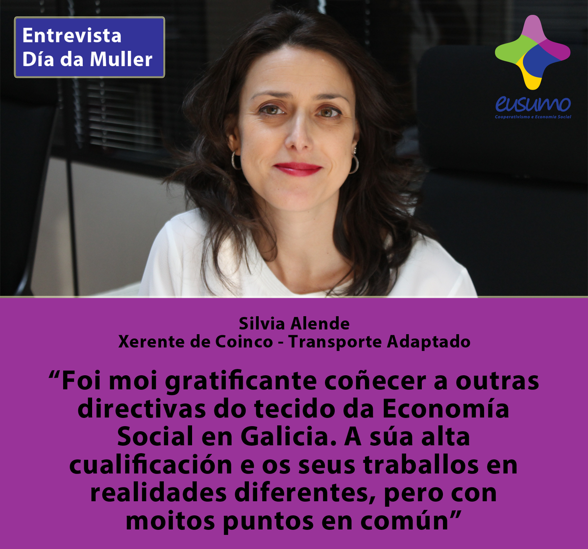 eusumogal's tweet photo. Viches a entrevista que lle fixemos a Silvia Alende, xerente de #Coinco. É un centro especial de emprego que se dedica ao transporte adaptado. Tamén participou no programa "Medrando Xuntas" de @Eusumo. Lea 👉 https://t.co/qa07pLA05B @FEACEM @Cegasal_CEEIS @COGAMI_Galicia https://t.co/XazP7gkUPm