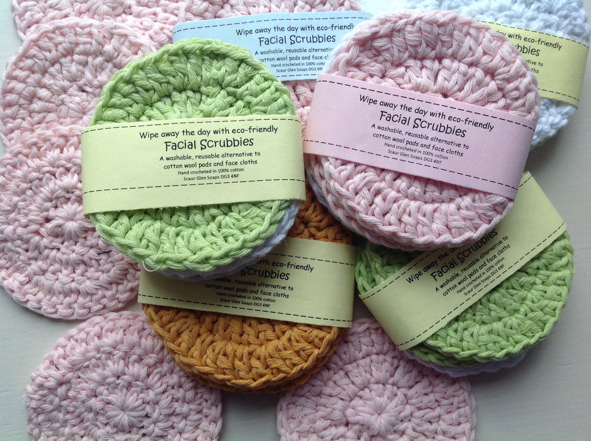 SoapGlen's tweet photo. #ecofriendly #reducewaste Facial Scrubbies and BubbleBags #handcrocheted in 100% cotton with #upcycled #handmade labels too! Available at #Scotiacrafters exhibition in #CastleDouglas https://t.co/QUb1b0oheq