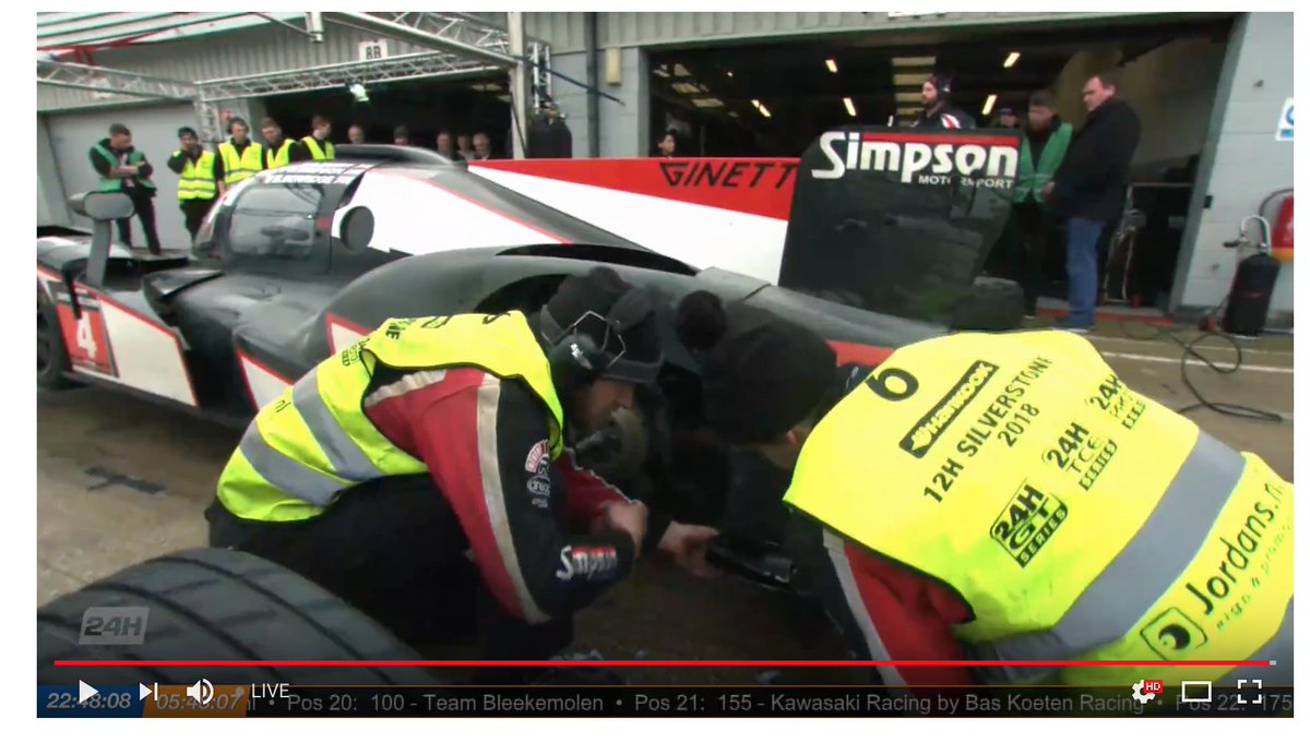 24HSERIES's tweet photo. #24HSERIES | @SimpsonMotor team leaping into action to repair the left rear puncture (4) https://t.co/loYJzuzsXW