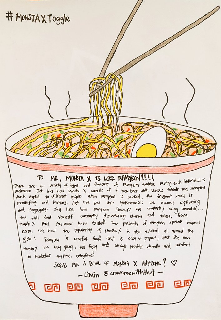 crownmewiththat's tweet photo. To me, Monsta X is like RAMYEON 🍲 #MonstaXToggle https://t.co/9bPmXErOvy