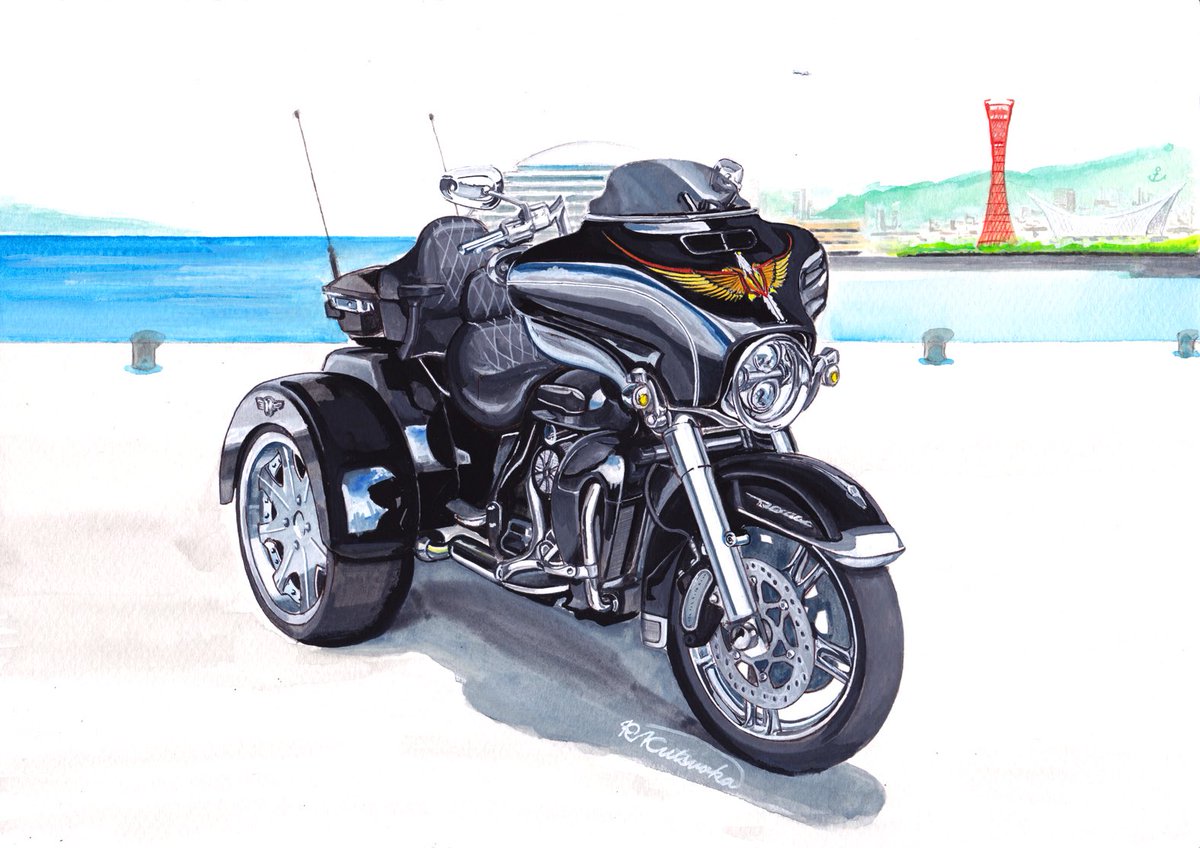 Ryo Kutsuoka Artk R Auf Twitter Harleydavidson Trigride デフォルメ ハーレーダビッドソン ライダースクロス神戸港島 さんにてご依頼 似車絵 納品致しました バイクイラスト アートケーアール