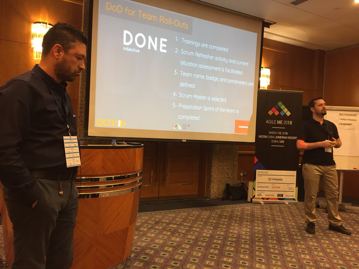 AgileStudio1's tweet photo. We are on the stage in Lean and Agile ME Summit 2018! @enisozr and @tolkomX are giving a speech about Agile Transformation in Akbank! https://t.co/0hcl0W6xyF