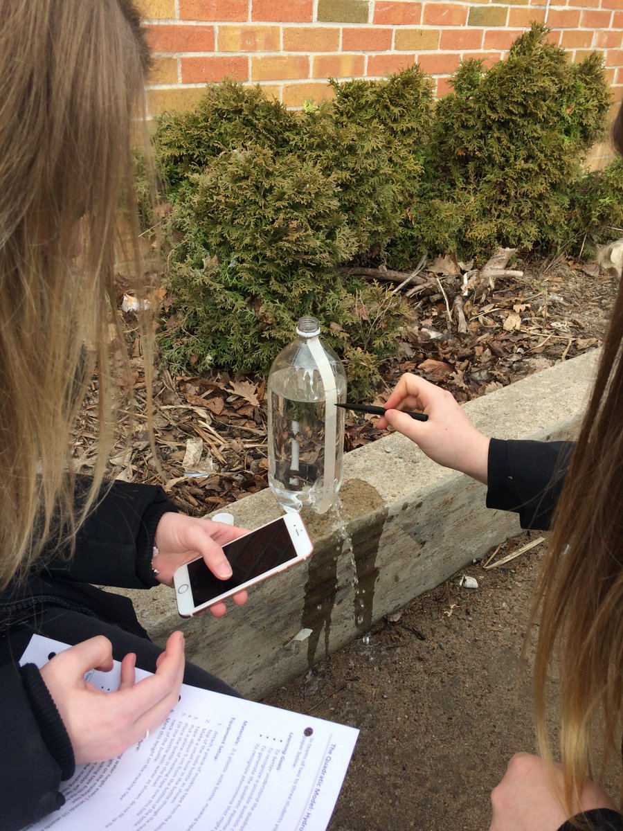 MsJenLachapelle's tweet photo. Gr 12 Math students build water columns to demonstrate how hydrostatic pressure is a #quadraticmodel and then generate #quadraticequations for their relation. Career connection: municipal water management #SCDSBInnovates @CCI_SCDSB @scdsbmath @Desmos https://t.co/9NrehMH8BT
