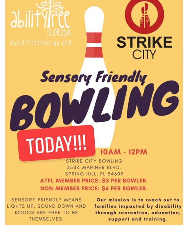 AbilityTreeFL's tweet photo. Donโt miss @abilitytreefloridaโs Sensory Friendly Bowling today at @xstrikecity!
#abilitytree #abilitytreeflorida #ATFL #specialneeds #respite #inclusion #disability #nonprofit #specialneedsministry #inclusionmatters #theinclusivechurch #autism #cerebraโฆ https://t.co/FsG5FC3K8D https://t.co/EpO3O3f5TU