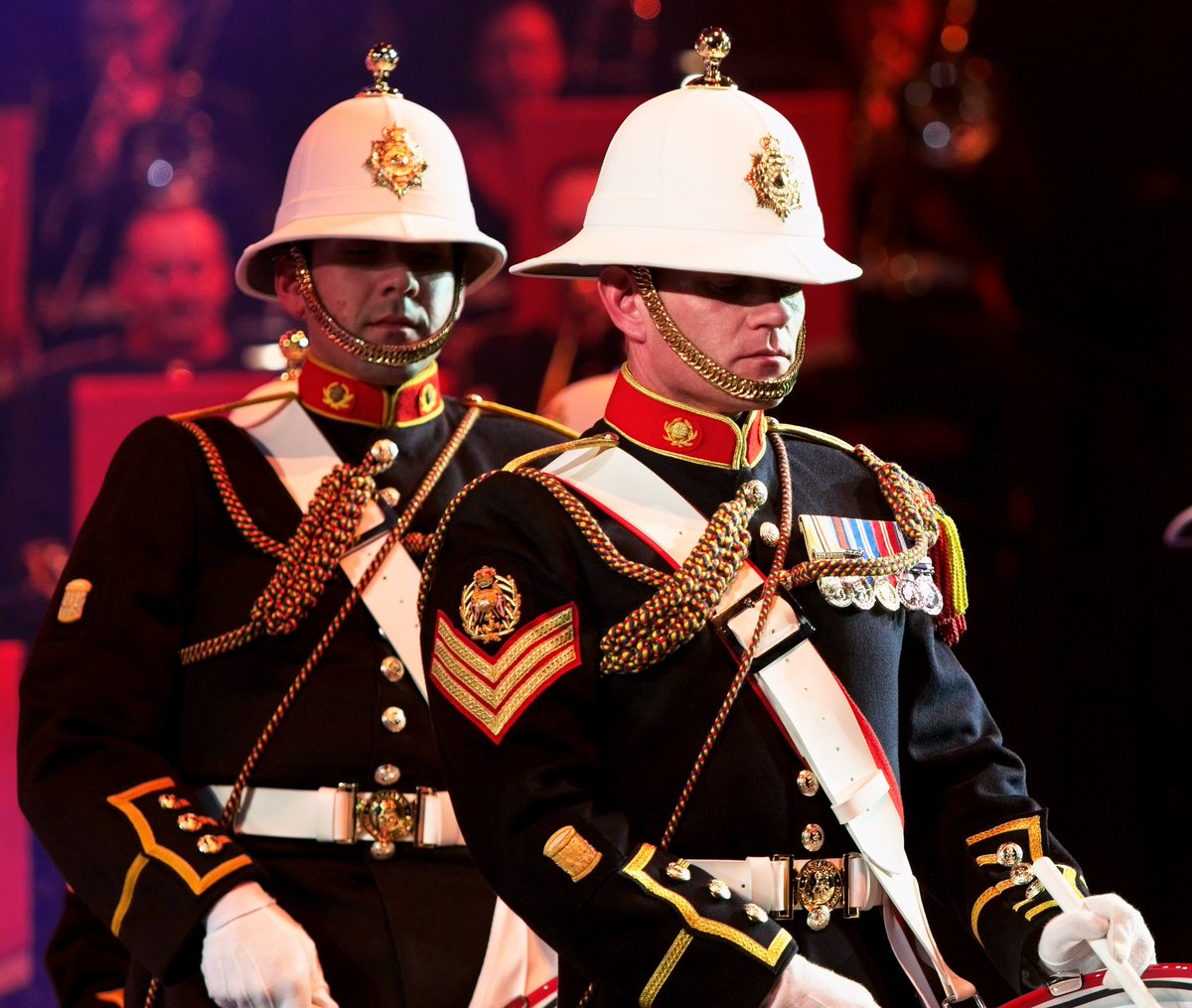 RMBandService's tweet photo. The RM Corps of Drums from the opening night of the Mountbatten Festival of Music 2018. You can watch the entire concert live tonight on the Royal Marines YouTube channel! https://t.co/G70S4cQxDc https://t.co/GGoGrziUsI