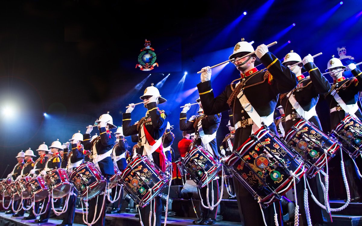 RMBandService's tweet photo. The RM Corps of Drums from the opening night of the Mountbatten Festival of Music 2018. You can watch the entire concert live tonight on the Royal Marines YouTube channel! https://t.co/G70S4cQxDc https://t.co/GGoGrziUsI