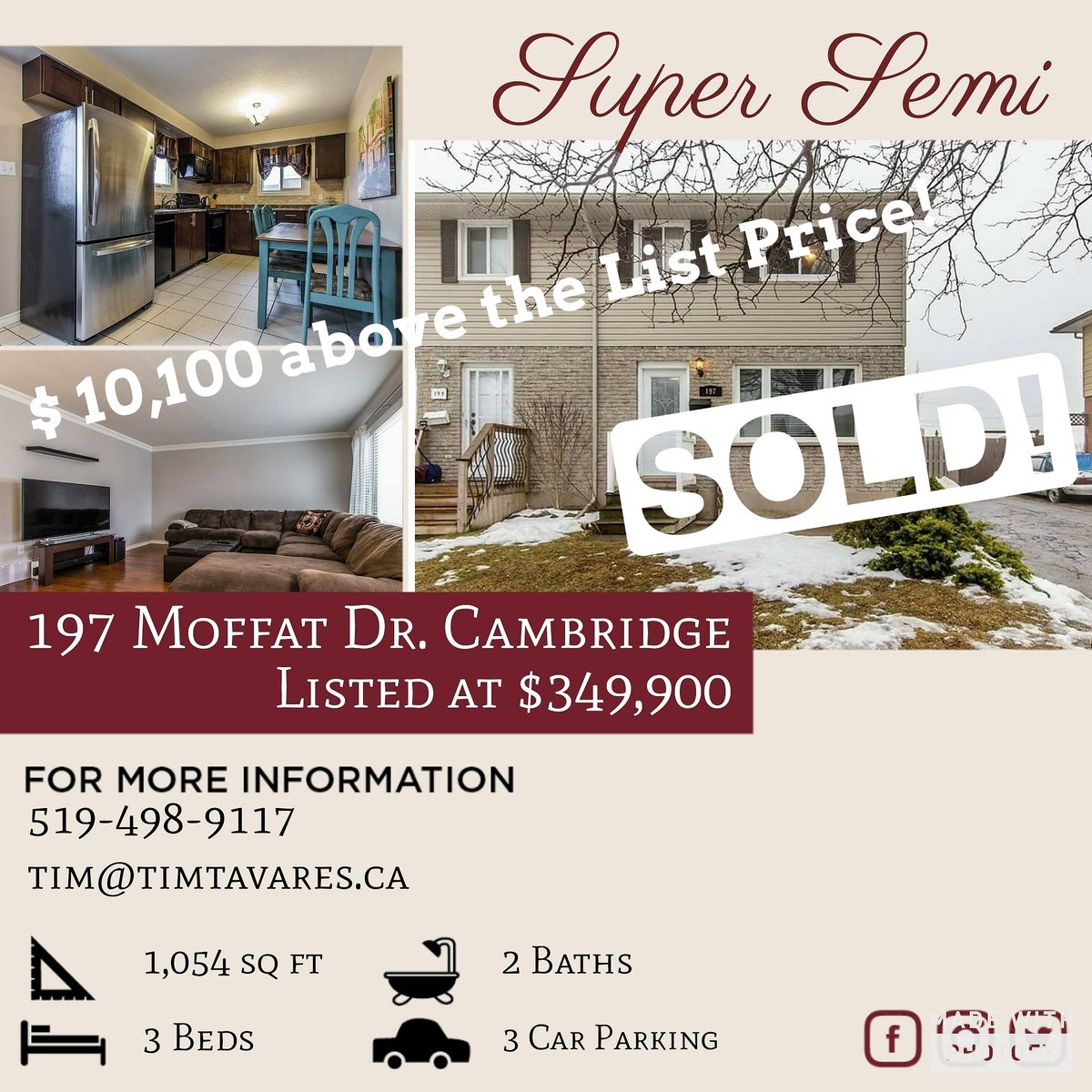 TimTavares's tweet photo. Congratulations to my clients in East Galt on the sale of this Super Semi! Sold firm for $10,100 above the list price!
#SoldFirm #SoldPending #HomeSellers #EastGalt #CambridgeOntario #Cbridge #lilPortugal #BuySellinvestRent #RealEstateAgent #Realtor #TimTavaresTeam #REMAX https://t.co/qDgtWPMcsp