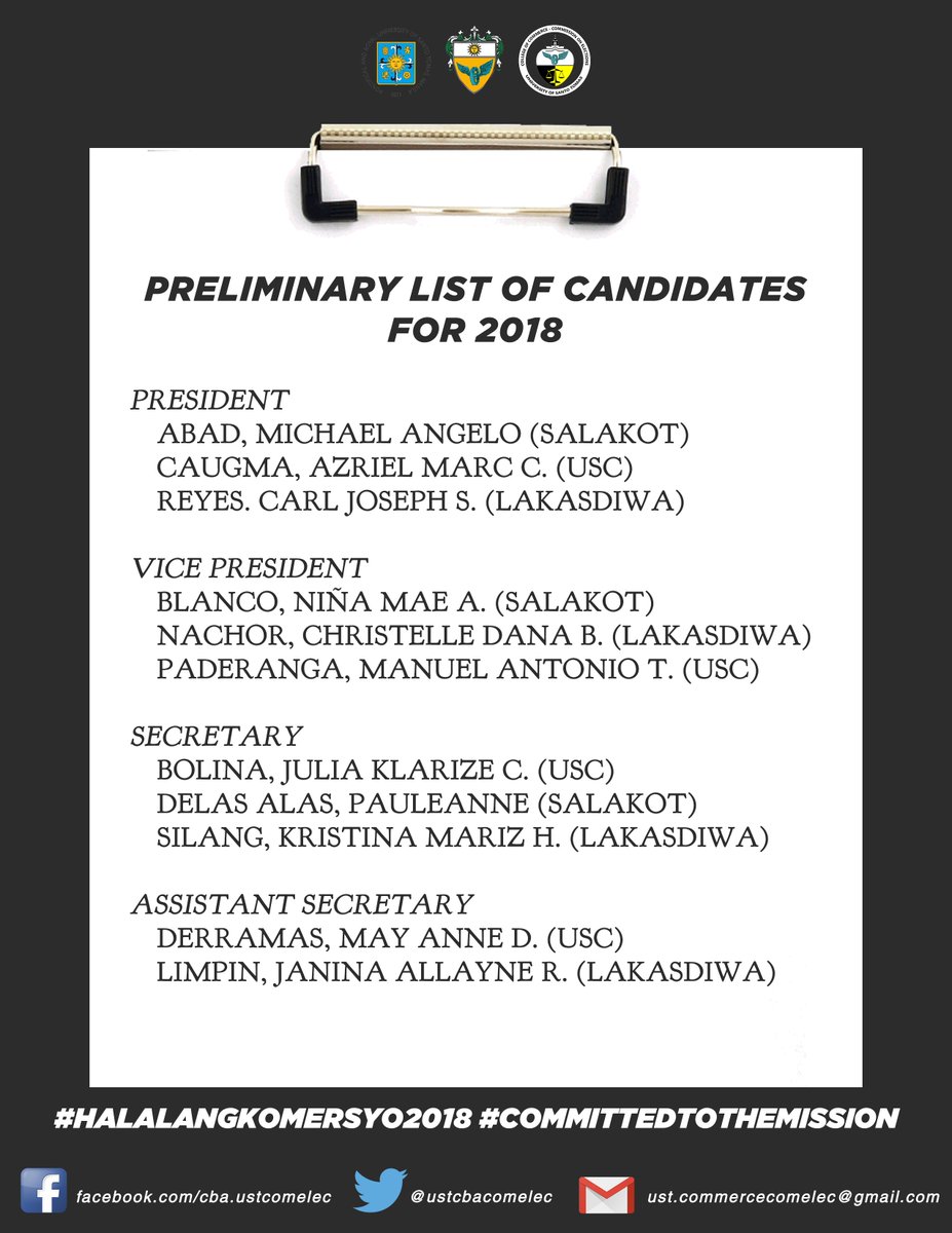 ustcbacomelec's tweet photo. PRELIMINARY LIST OF CANDIDATES FOR CBASC 2018
#HalalangKomersyo2018
#CommittedToTheMission https://t.co/FyN6rJfzF6