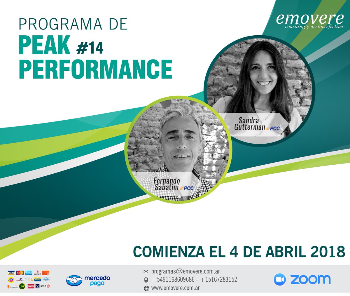 emoverecoach's tweet photo. El 4 de Abril iniciamos el #peakperformance uno de los más exitosos #programasemovere donde el #coaching y el arte del #mentoring se conjugan con Sandra Gutterman, PCC y Fernando Sabatini, PCC ---> programas@emovere.com.ar https://t.co/VirBbnrQdc
