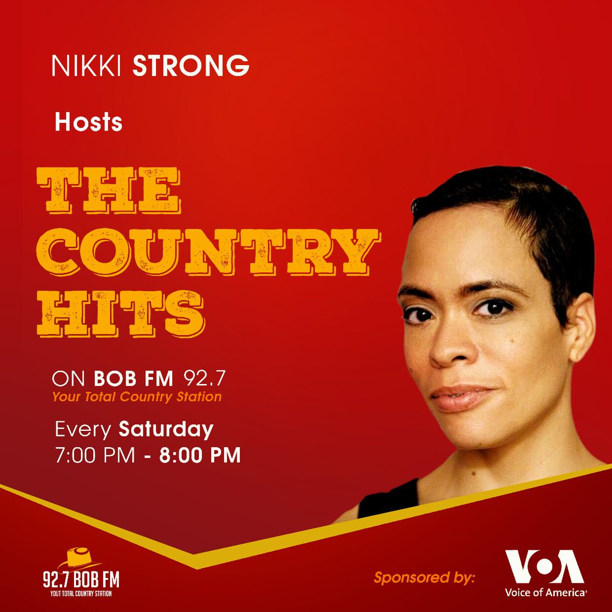 VOA1TheHits's tweet photo. If you are in Uganda, catch our very own @IamNikkiStrong hosting #VOA1's Country Hits USA Sat nights on @927BOBfm! https://t.co/1SccO5BhMi