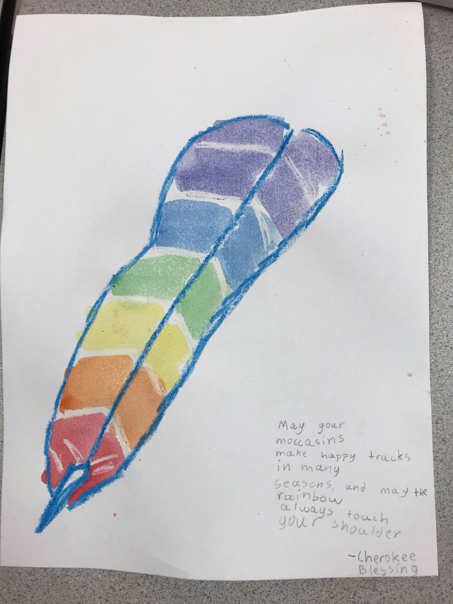 BloomMsDavis's tweet photo. Studying the Eastern Woodland Native Americans and the Cherokee tribe. Cherokee blessing inspired art. βMay the rainbow always touch your shoulder.β π @BloomBulldogs @artESBloom @AssistSupArea4 #DLBloom https://t.co/O2ooBAGcNI