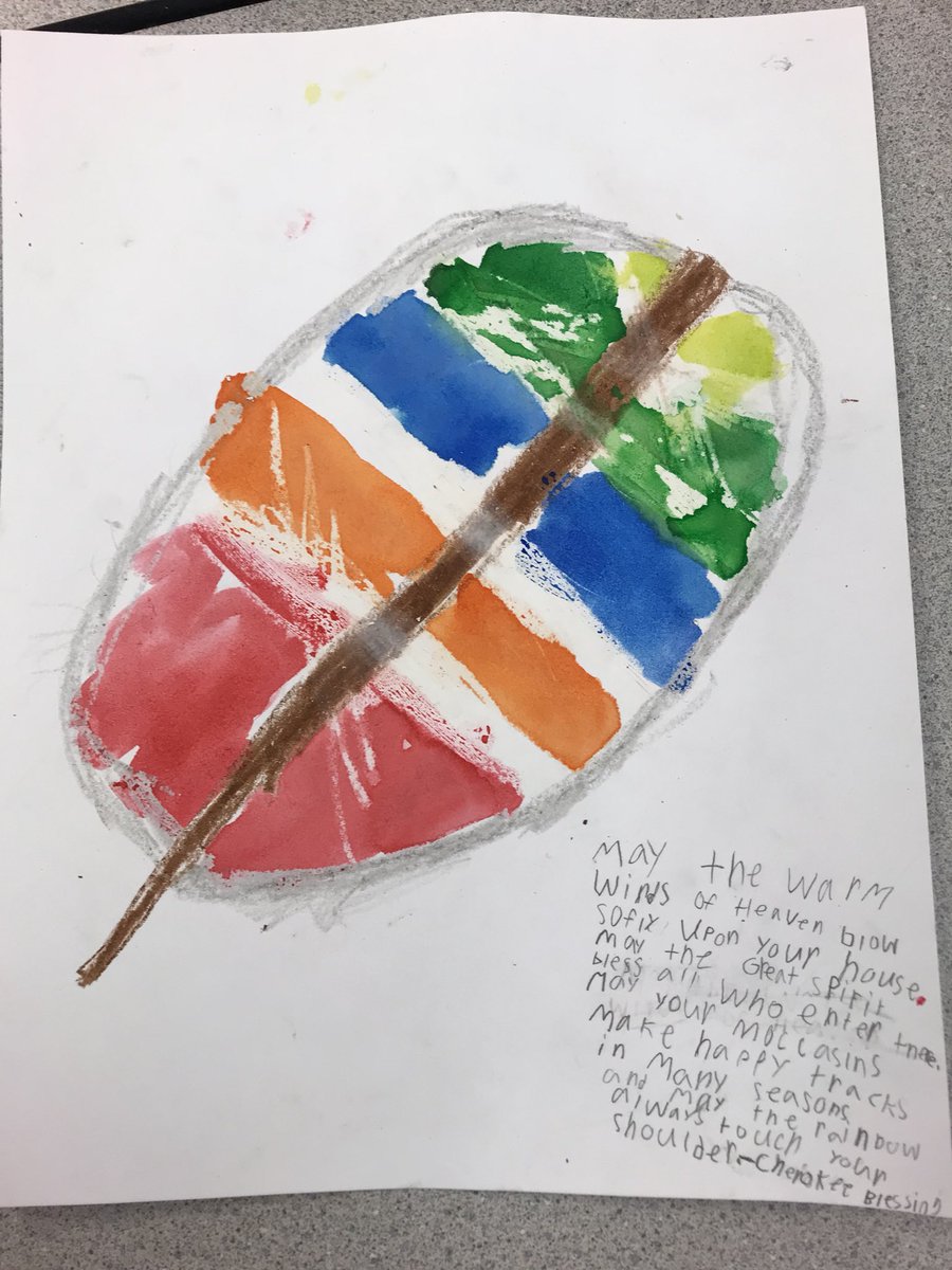 BloomMsDavis's tweet photo. Studying the Eastern Woodland Native Americans and the Cherokee tribe. Cherokee blessing inspired art. βMay the rainbow always touch your shoulder.β π @BloomBulldogs @artESBloom @AssistSupArea4 #DLBloom https://t.co/O2ooBAGcNI