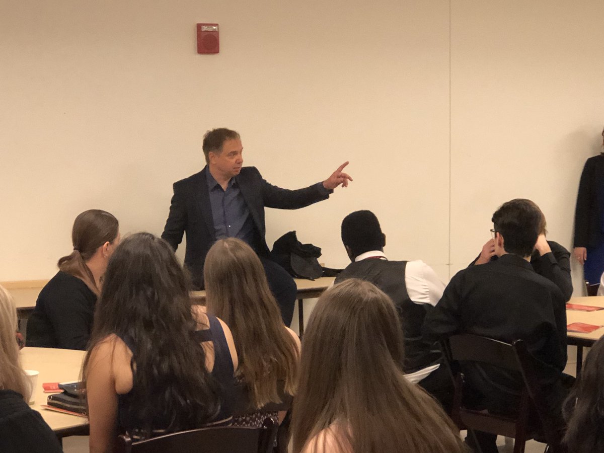 RowlettHSBand's tweet photo. The MEB was invited back stage after the concert for a meet and greet with maestro Sebastian Lang-Lessing https://t.co/jIJdL3wxQ8