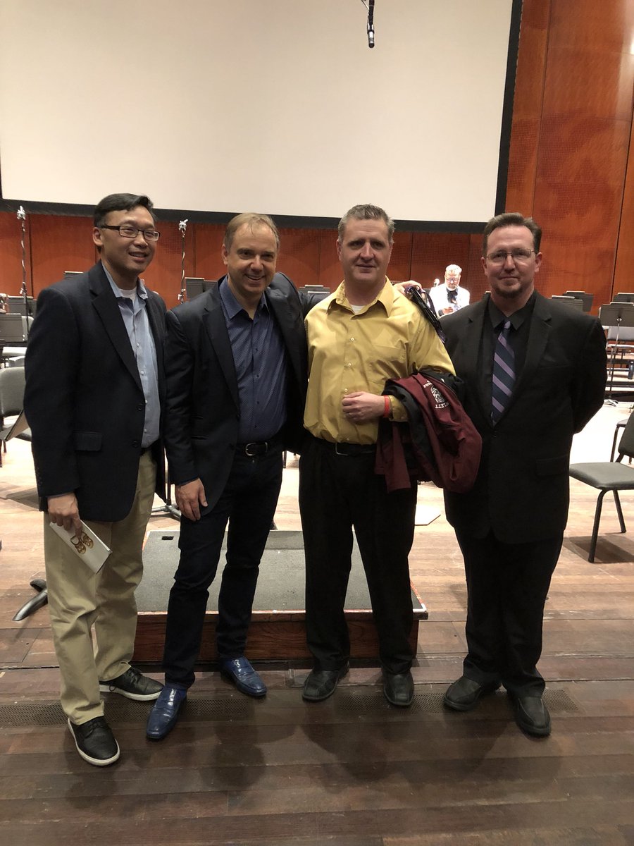 RowlettHSBand's tweet photo. The MEB was invited back stage after the concert for a meet and greet with maestro Sebastian Lang-Lessing https://t.co/jIJdL3wxQ8