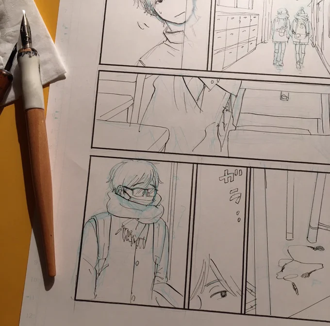 雰囲気出るかなーと思ってひっさびさにアナログで描きはじめたものの「ペンを使った下書き」状態であまりのドイヒーさに自分でも笑っちゃってるw 
