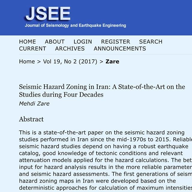 mehdi_zare's tweet photo. Journal of #Seismology and #earthquake_engineering (#JSEE) new article published:
 Vol 19, No 2 ( #2017 )  #Zare
#Seismic #Hazard #Zoning in #Iran: A State-of-the-Art on the Studies during Four Decades
#Mehdi_Zare / This is a state-of-the-art paper on th… https://t.co/D2A5eLYRfd https://t.co/6NVvAzjHGU