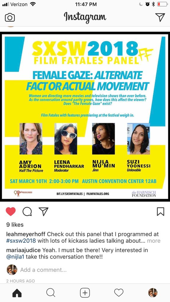 #SXSW we are here!! And we are very excited for our writer + director @nijla1 to join this panel today at 2pm!! 
Does the female gaze exist? 

#sxsw #sxsw2018 #sxswpanel #jinnthemovie 
#WomeninFilm #DirectedByWomen #Femme
#Female #WomensHistoryMonth