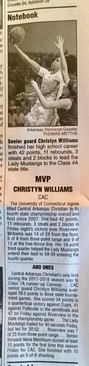CACAthletics's tweet photo. Much pub from @ArkansasOnline &amp; @JeremyMuckADG Thanks for the memories!  Great job @CACLadyMustangs Well earned &amp; well deserved for “this thing” for which we are proud of YOU! https://t.co/xLBnoVa2Go