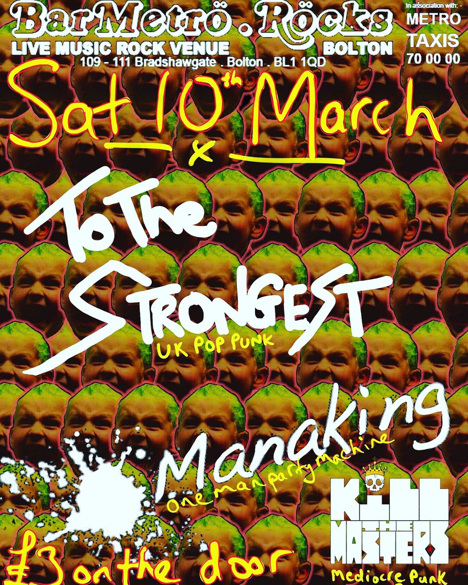 ToThe_Strongest's tweet photo. We continue tour in Bolton at Bar https://t.co/fujSdZ82gL today! Our first ever headline show and our first ever show in Bolton. We’re alongside Manaking and Kill The Masters playing their first ever show, it’s gonna be sick! https://t.co/cbkH1ZHt5Y