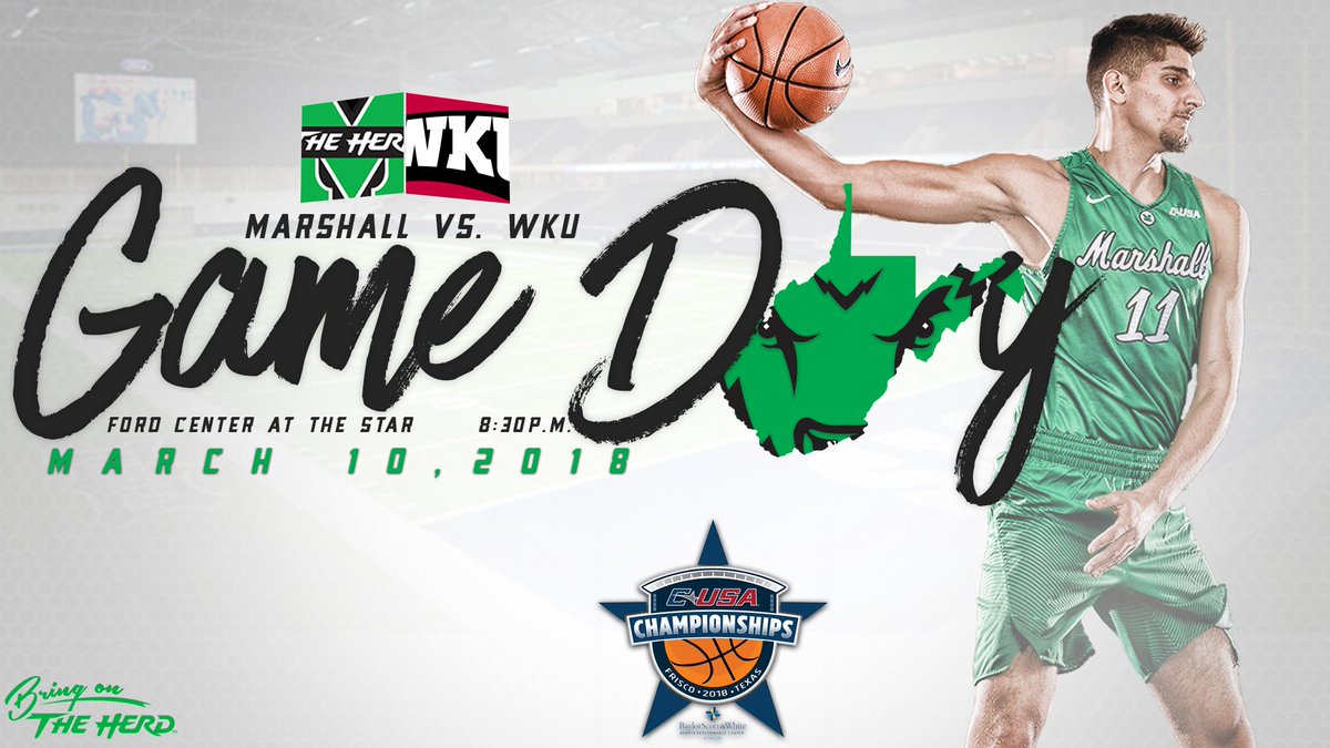 HerdMBB's tweet photo. Tonight, we play as one. One team, one city, one state!
We Are...Marshall. Let's DO this!!
@ConferenceUSA Championship
๐ WKU
โ๏ธ 8:30pm
๐บ CBS Sports Network
#HoopsAtTheStar
#BringOnTheHerd https://t.co/7tZKVwa9km
