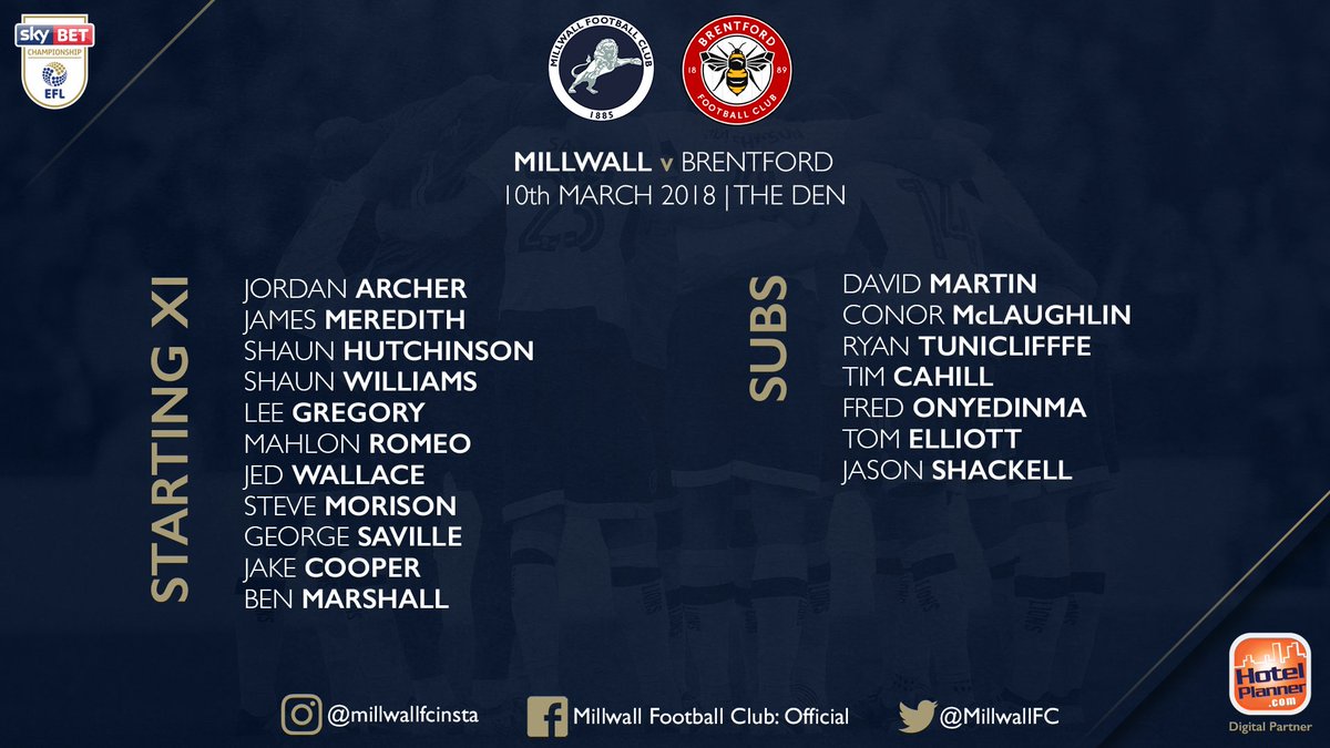 MillwallFC's tweet photo. 📰
Just the 1️⃣ change for this afternoon's @SkyBetChamp fixture.
Forward Steve Morison returns to the starting XI, while Tom Elliott moves to the bench.
#Millwall 🦁 https://t.co/wUvm4Z0jsN
