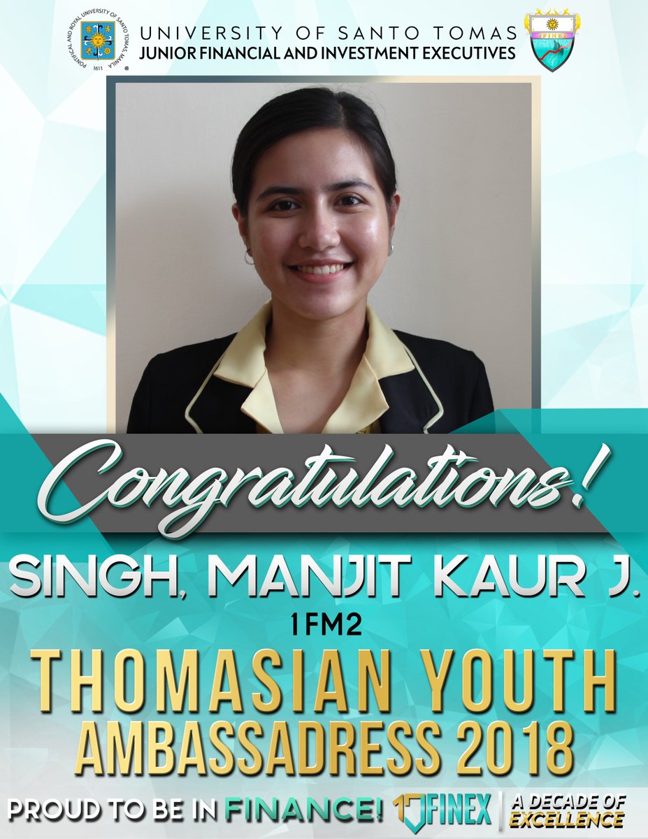ustjfinex's tweet photo. Congratulations to our very own, Manjit Kaur J. Singh for being the Thomasian Youth Ambassadress 2018! The Finance community is proud of you!
#ADecadeOfExcellence
#WeGoFurther
#TYAA2018 https://t.co/ejMh3N8jh9