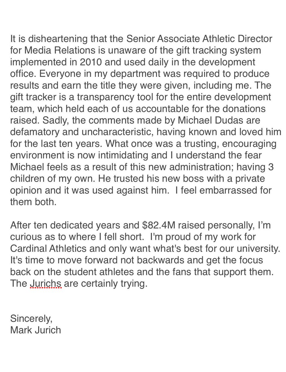 mark_jurich's tweet photo. Normally I would not react to news articles but in light of the article released on Thursday and the numerous inaccuracies; I feel a personal obligation to respond. https://t.co/ERlVJSStBO