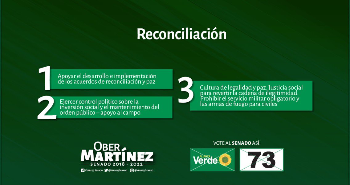 Verde73Senado's tweet photo. En medio de un proceso de transición, está en nuestras manos guiar a Colombia hacia el camino de la #reconciliación y paz; donde utilicemos el diálogo como herramienta para la prevención de la violencia. ¡Mañana sello mi alianza con el país votando por #verde73senado! https://t.co/2eHYXj0GuW