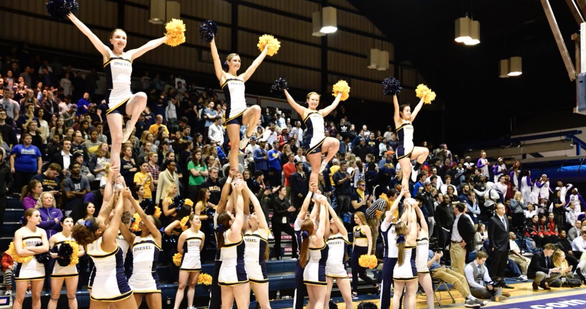 DrexelDragons's tweet photo. The @DrexelCheerTeam, @DrexelDanceTeam, @DrexelPepBand and @DACPack have been 🔥🔥🔥 through @DrexelWBB’s first two games. 

Let’s get one more today! #CAAChamps https://t.co/lG43IYbxvL
