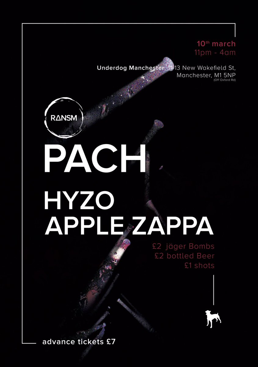 RansmManchester's tweet photo. We takeover @Underdog_MCR tonight from 11pm - 4am

@applezappa 11-12:30
@hyzomusic hyzomusic 12:30-2:15
@pachthedj pachthedj 2:15-4:00

Tickets online at https://t.co/9kZPHgng2a

Tickets also available on the door https://t.co/v6KkrzSndm