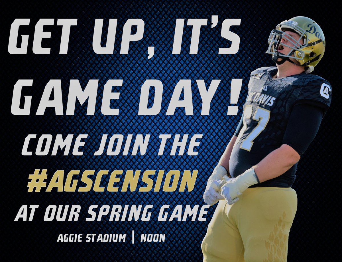 UCDfootball's tweet photo. THE WAIT IS OVER! IT TIME TO TURN THINGS UP A NOTCH! THE #AGScension STARTS AT 12 NOON AT AGGIE STADIUM. #Shredville #BlueForce #UncommonEngineering #Aggiepride #GoAgs https://t.co/c6CBux1LFx