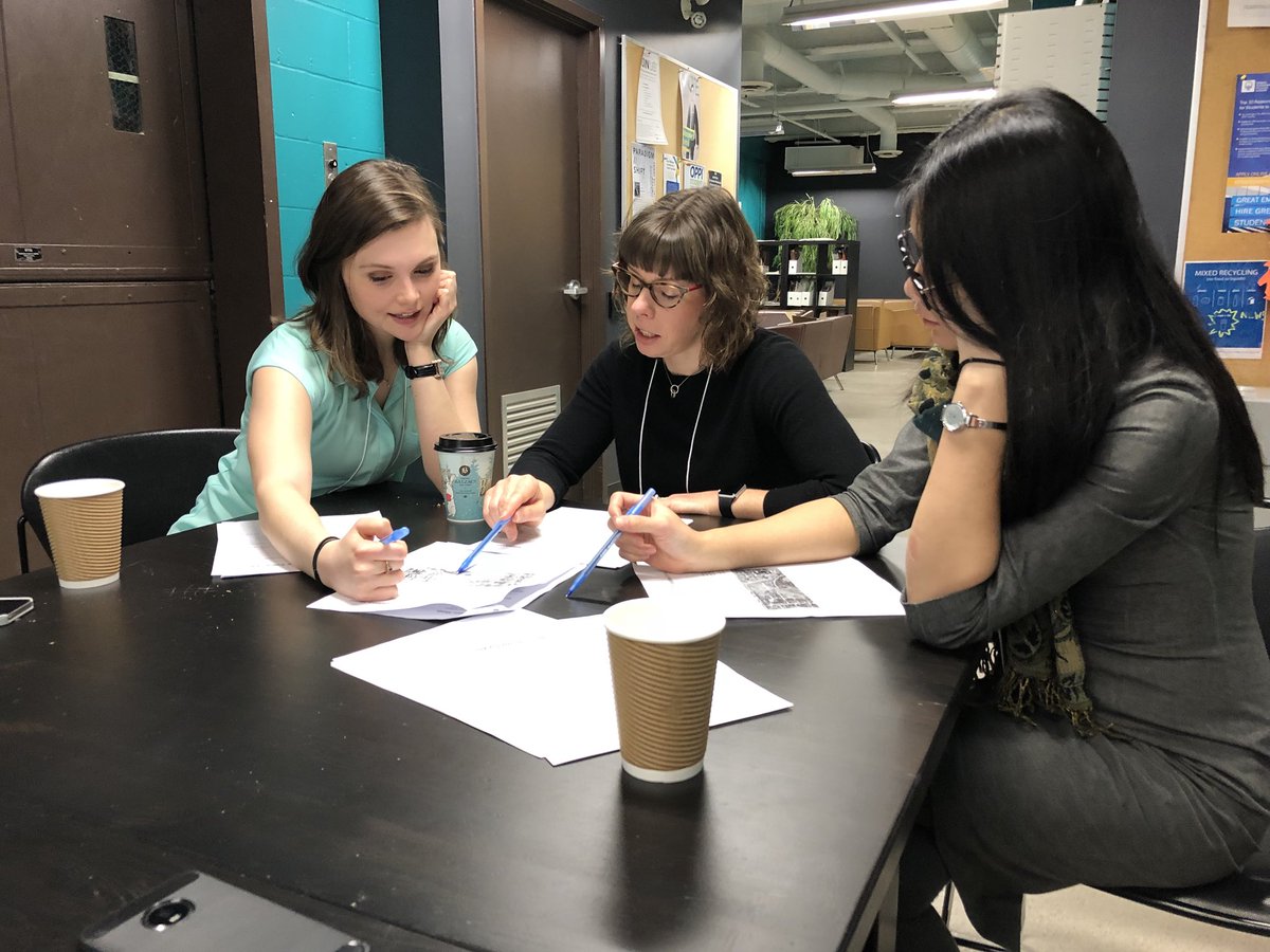 OntarioPlanners's tweet photo. The judges have arrived and are having a quick chat about today’s competition and case study. Thank you to Caroline Samuel, RPP (@carolinemck), Helen Huang, RPP (@hhw_huang) and Tori Prouse, RPP (@Toripro) for jurying today’s student case competition! #oppic #futureRPPs https://t.co/X9M7E9ZKl1