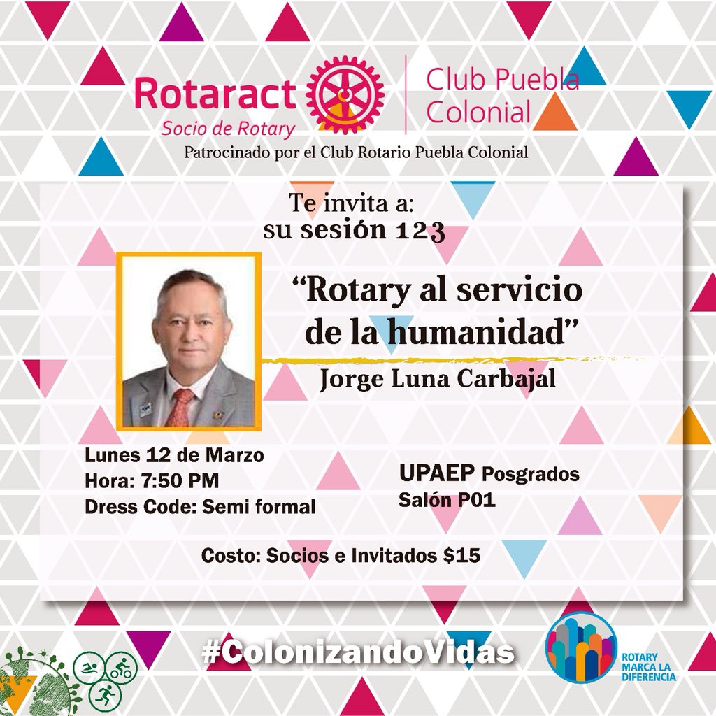 Los invitamos a nuestra sesión #123
#ColonizandoVidas #SaludRotary #ComunidadUPAEP