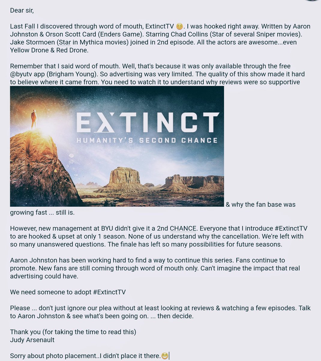 arsenault_judy's tweet photo. @AmazonStudios @ExtinctTVshow @AaronWJohnston @orsonscottcard #TeamExtinct https://t.co/RZgcXOjnpu