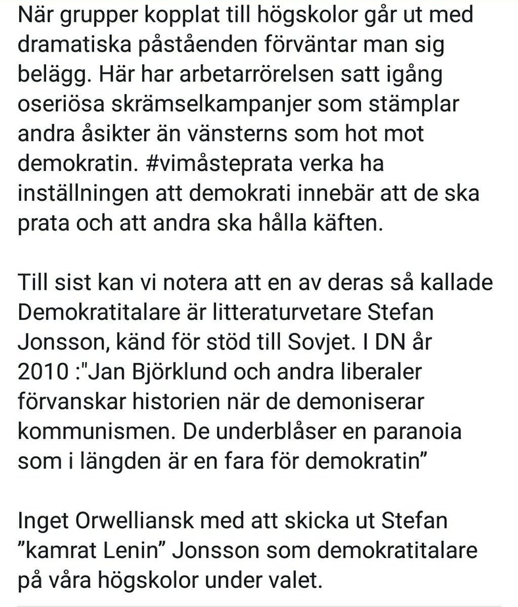 Tino: 'Här har arbetarrörelsen satt igång oseriösa skrämselkampanjer som stämplar andra åsikter än vänsterns som hot mot demokratin. 

#vimåsteprata verkar ha inställningen att demokrati innebär att de ska prata och att andra ska hålla käften'

m.facebook.com/story.php?stor…